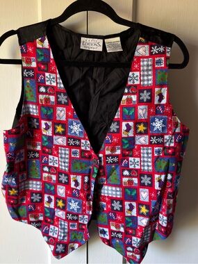 Basic Editions Vintage Holiday Red Festive Womens Vest